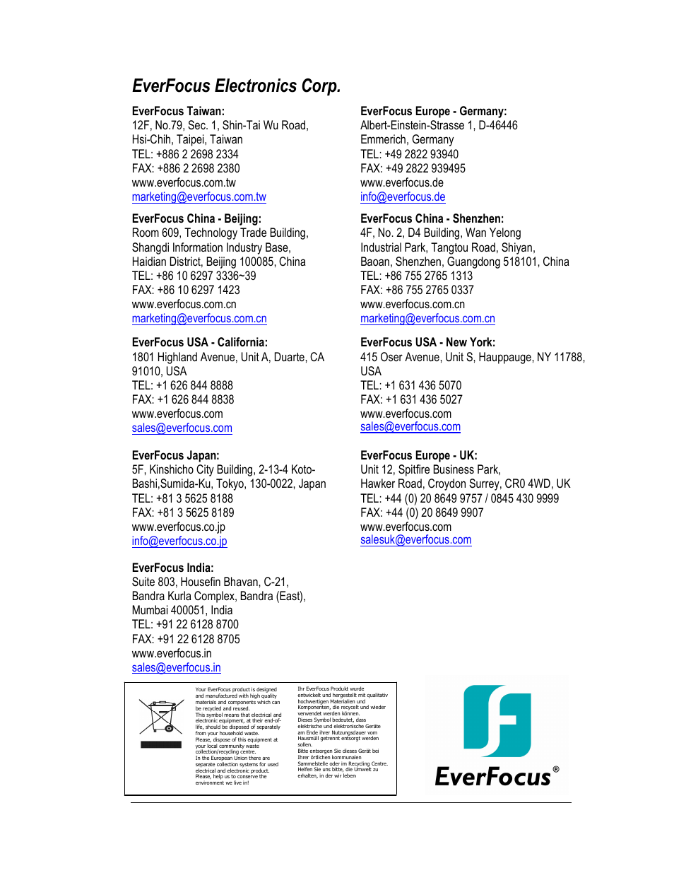 Everfocus electronics corp | EverFocus EZH5040 User Manual | Page 24 / 24
