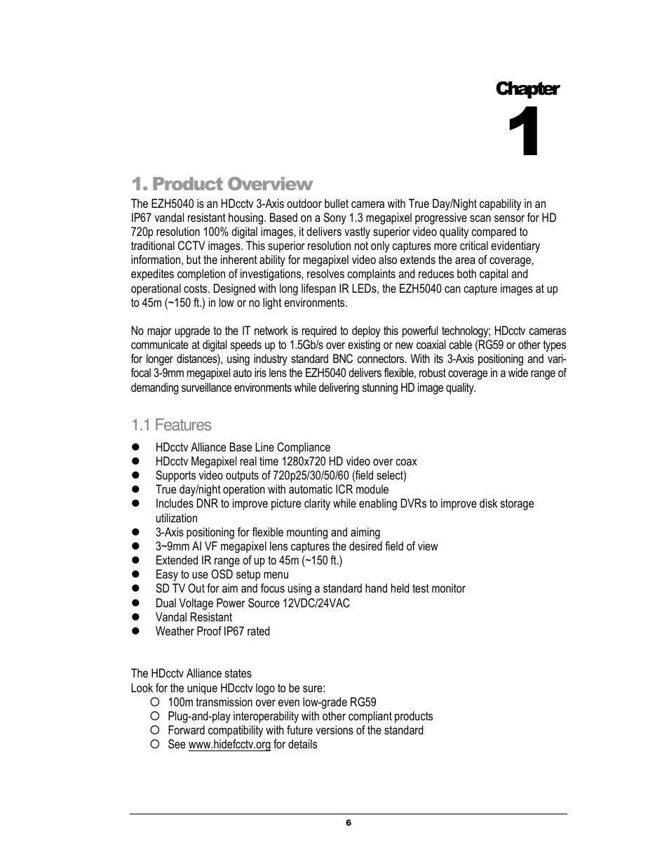Product overview, Chapter, 1 features | EverFocus EZH5040 User Manual | Page 6 / 24