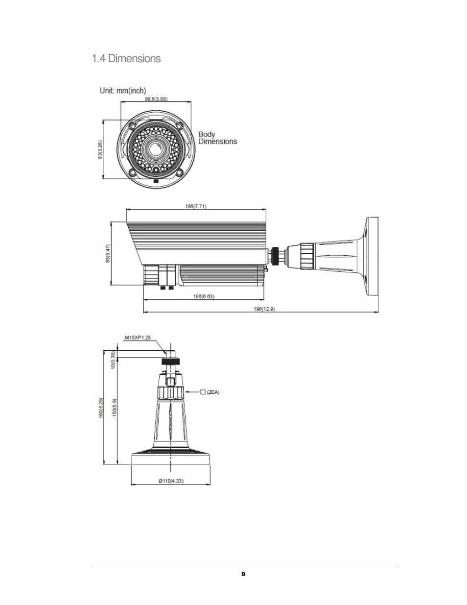 4 dimensions | EverFocus EZH5040 User Manual | Page 9 / 24