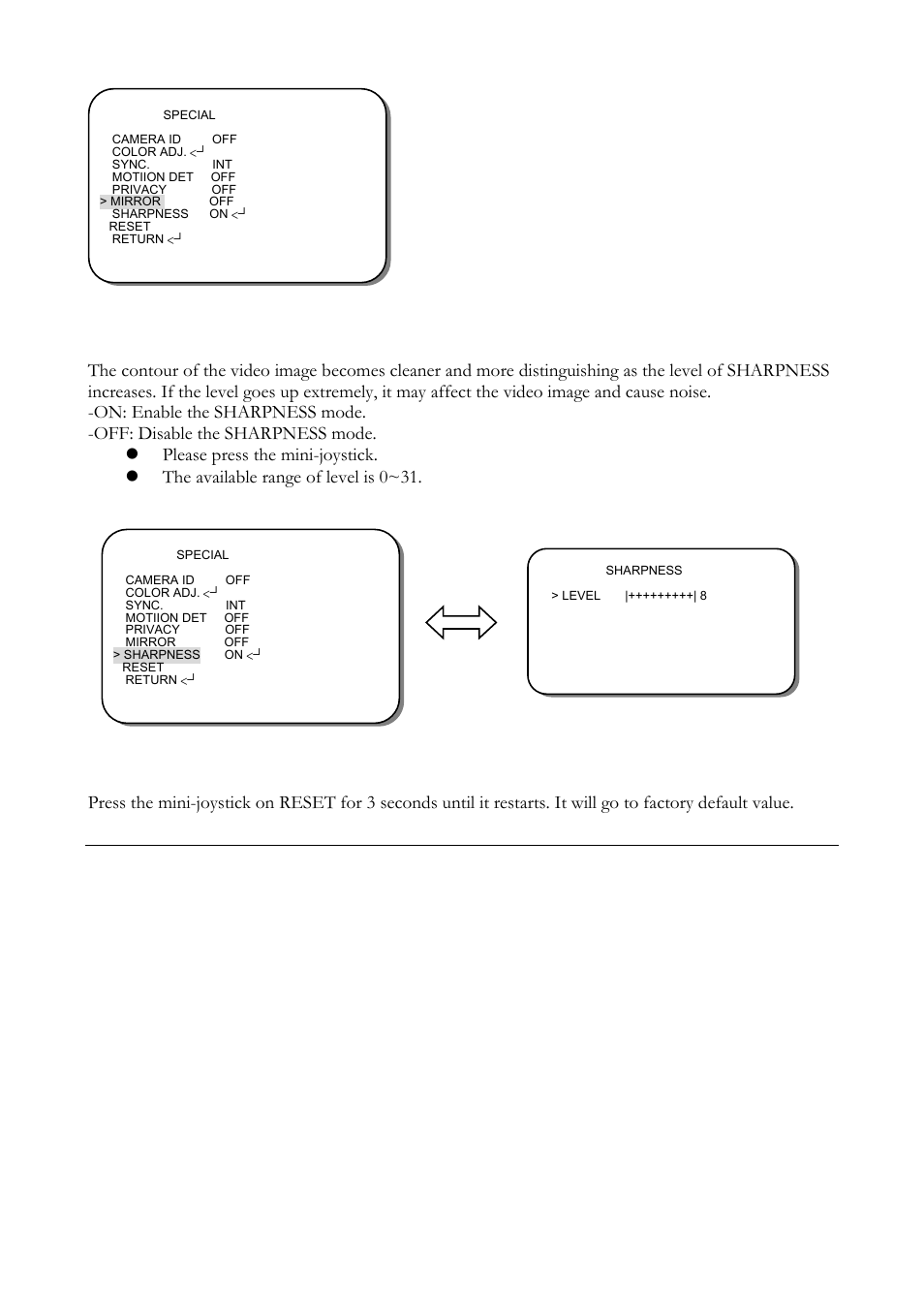 7 sharpness, 8 reset | EverFocus ED560 User Manual | Page 45 / 47