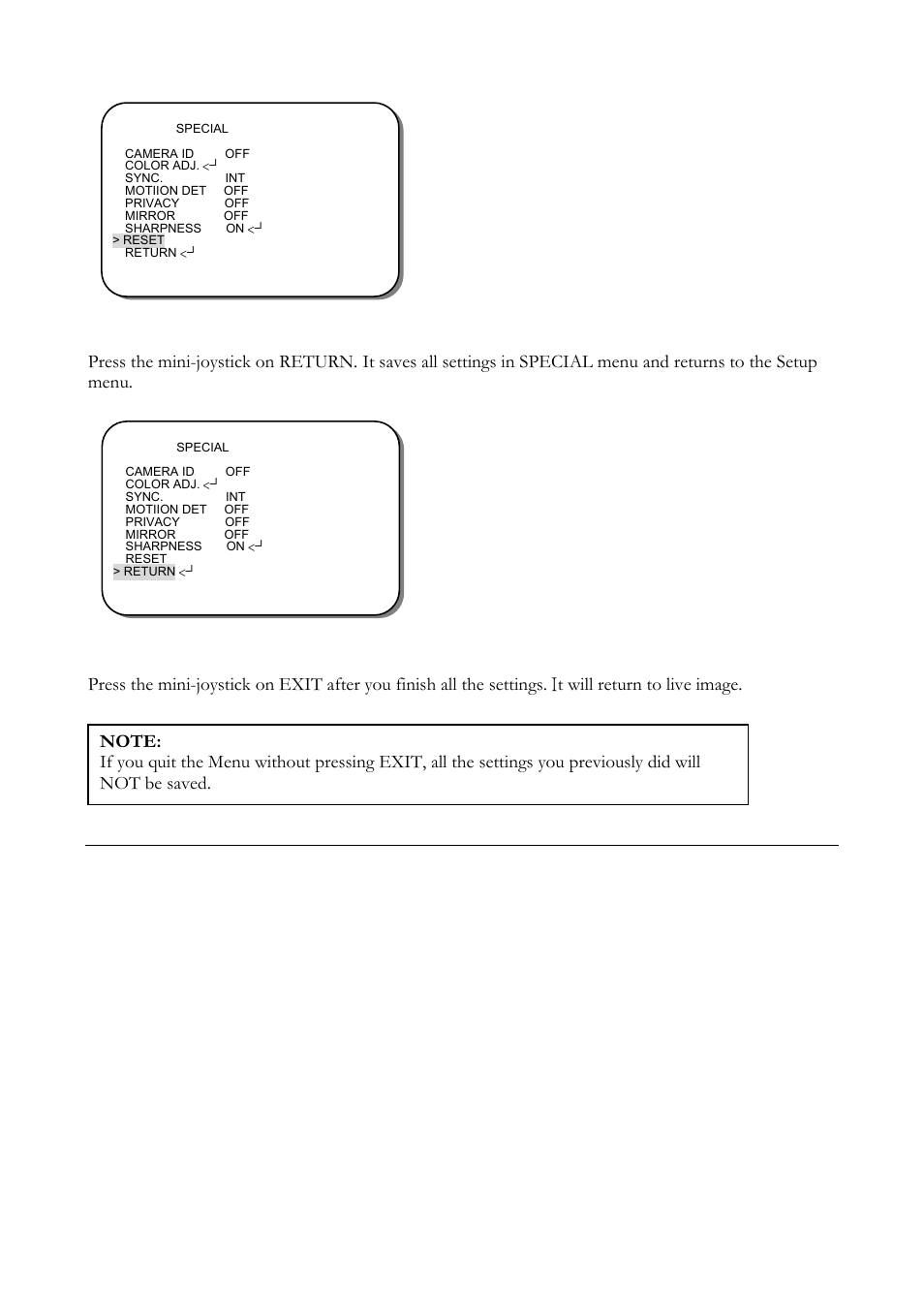 9 exit, 9 return | EverFocus ED560 User Manual | Page 46 / 47