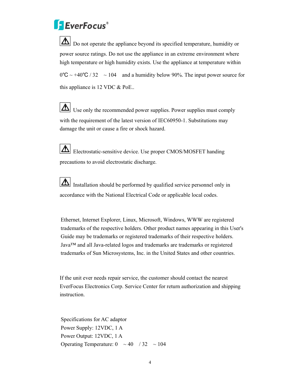 EverFocus EAN EDN850H User Manual | Page 4 / 60