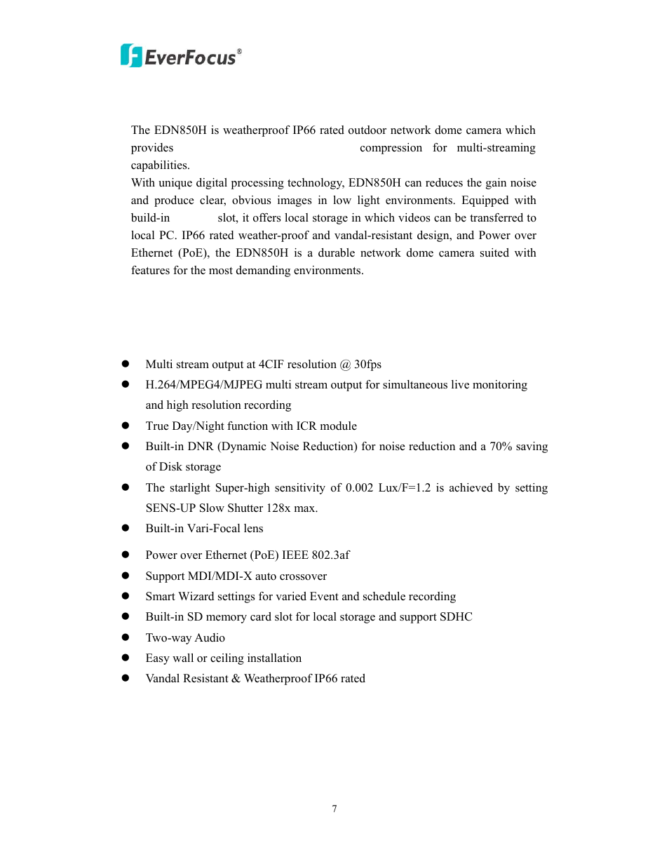 Introduction, Features | EverFocus EAN EDN850H User Manual | Page 7 / 60