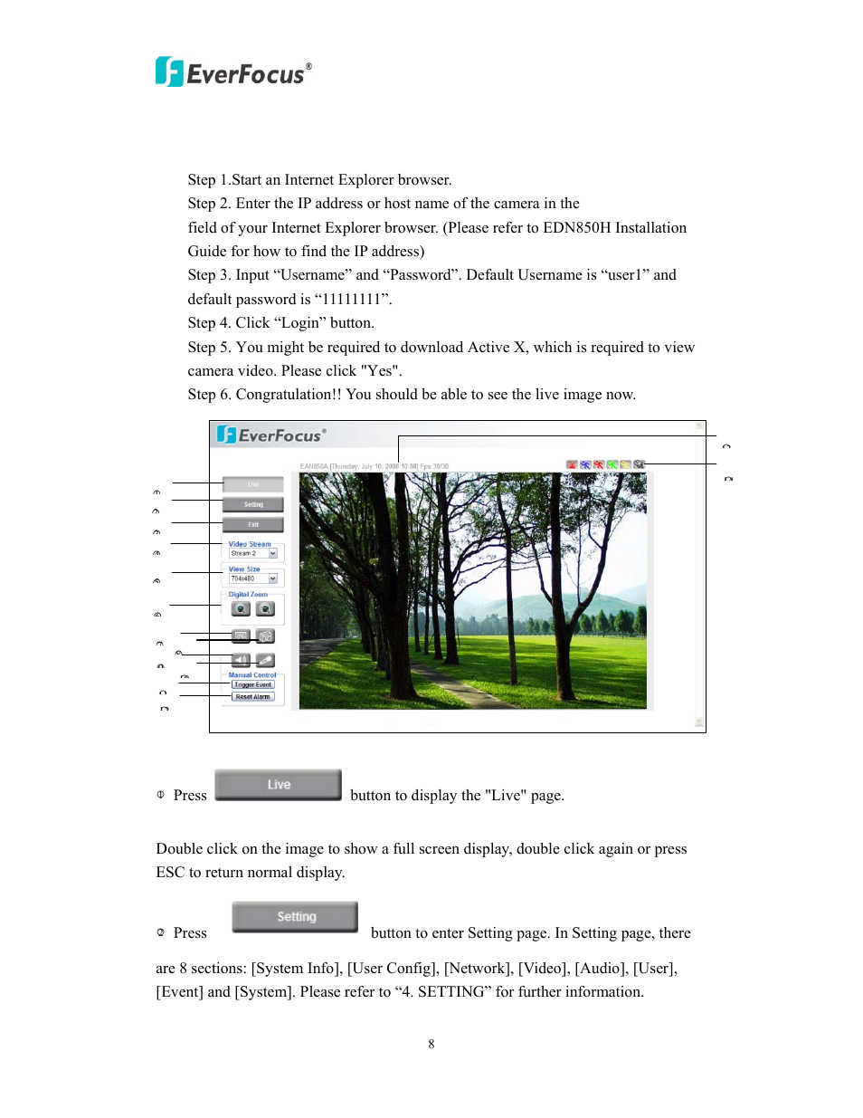 Accessing the camera menu | EverFocus EAN EDN850H User Manual | Page 8 / 60