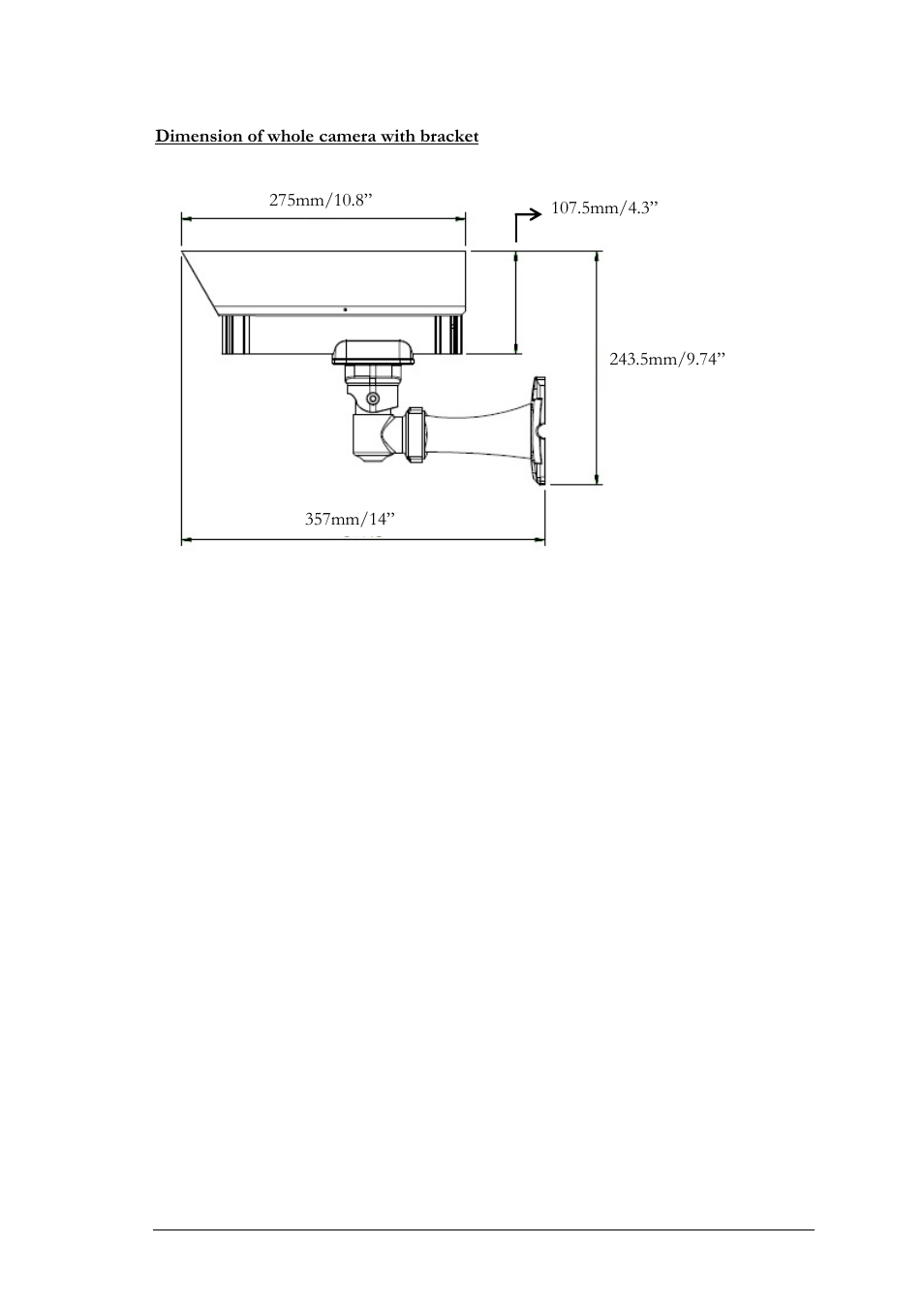 Dimension of whole camera with bracket | EverFocus EZ550 User Manual | Page 10 / 44