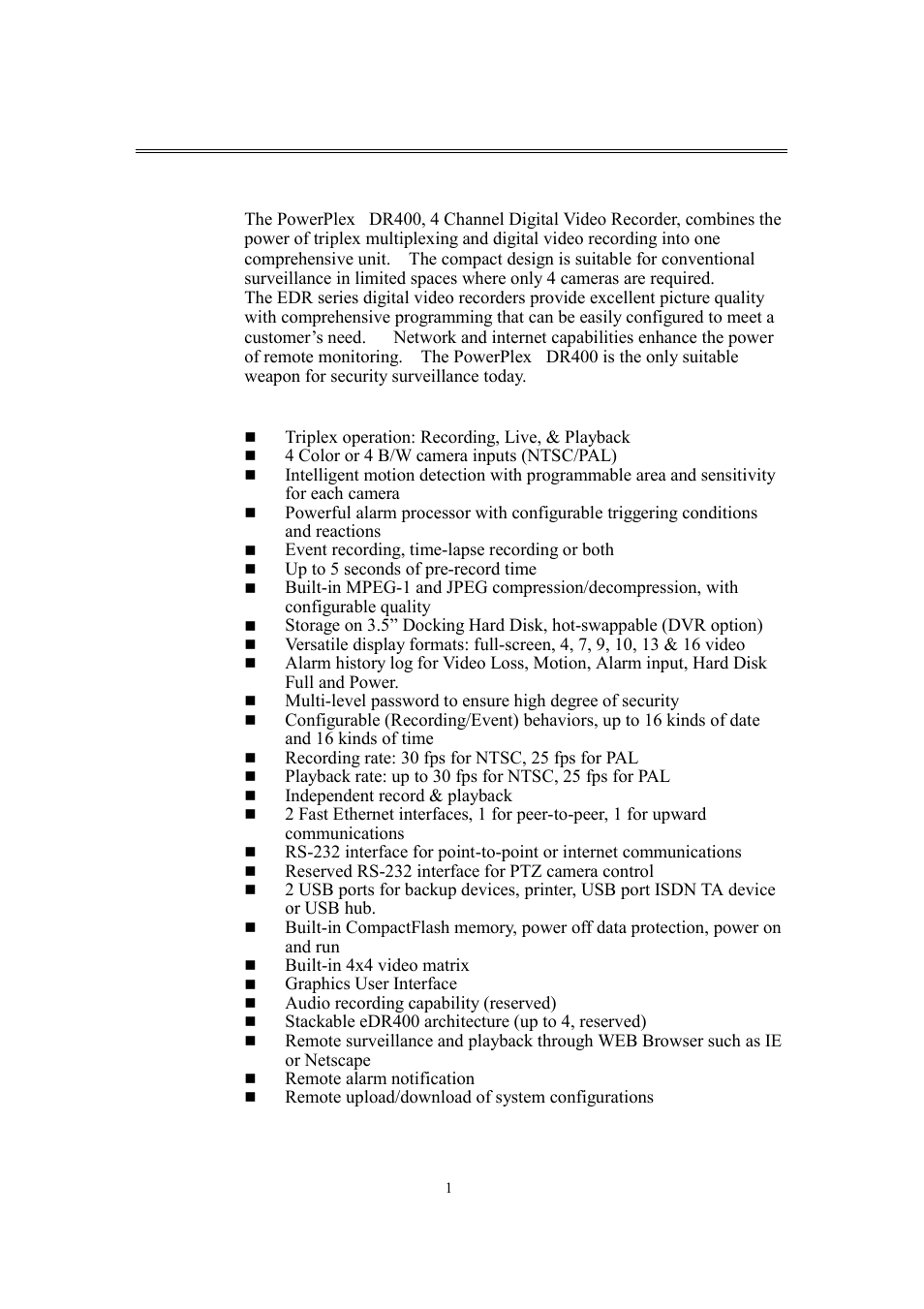 Product overview, 1 features | EverFocus eDR400 User Manual | Page 5 / 61