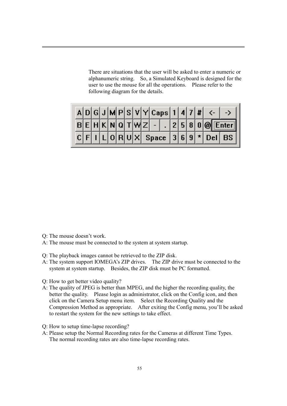 Appendix c – simulated keyboard, Appendix d – q & a | EverFocus eDR400 User Manual | Page 59 / 61