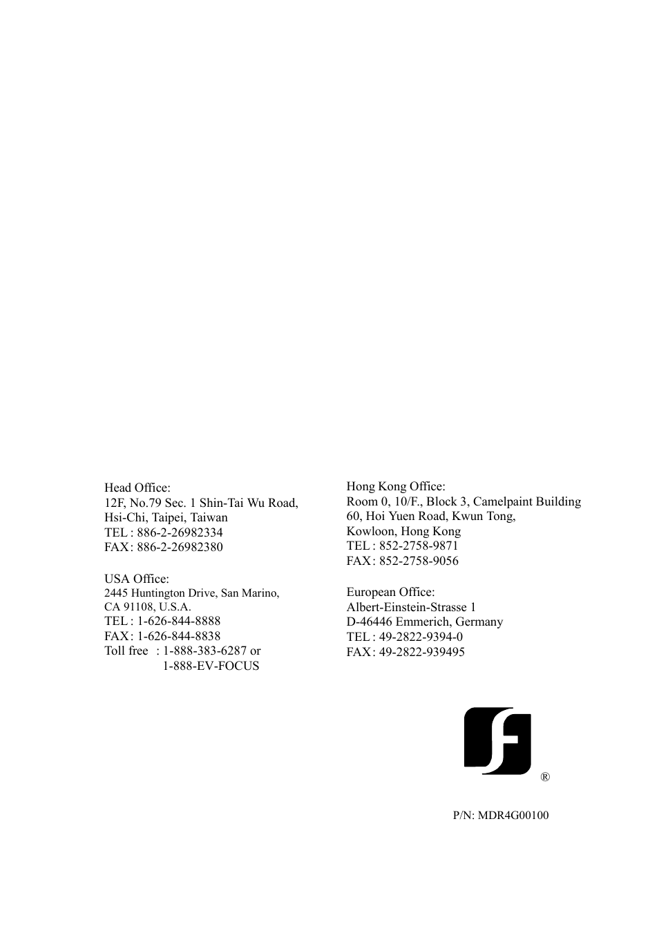 Everfocus, Everfocus electronics corp | EverFocus eDR400 User Manual | Page 61 / 61