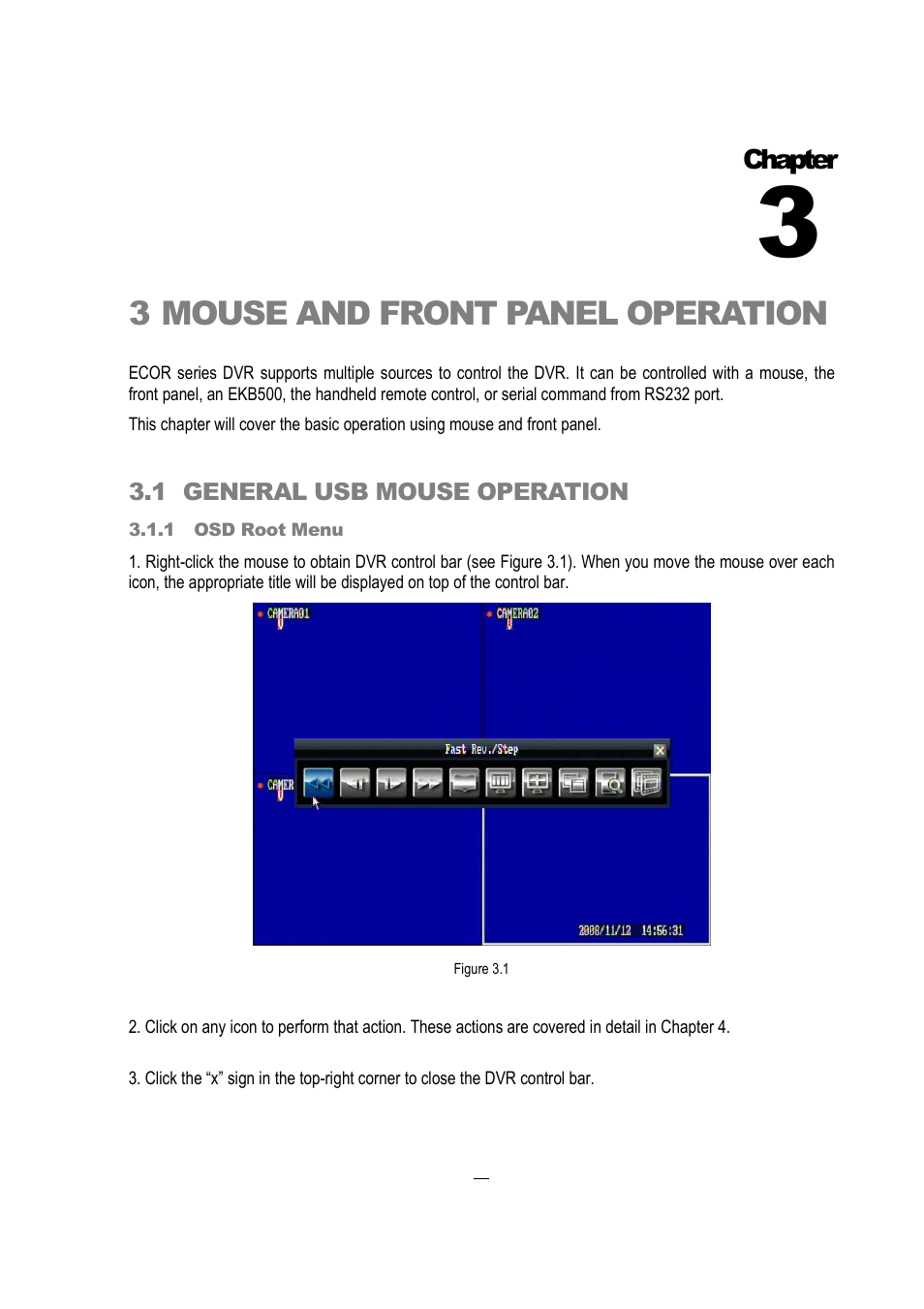 3mouse and front panel operation, Chapter | EverFocus EDVR 16D1 User Manual | Page 21 / 105