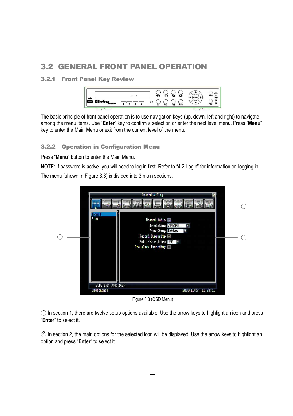 2 general front panel operation | EverFocus EDVR 16D1 User Manual | Page 24 / 105