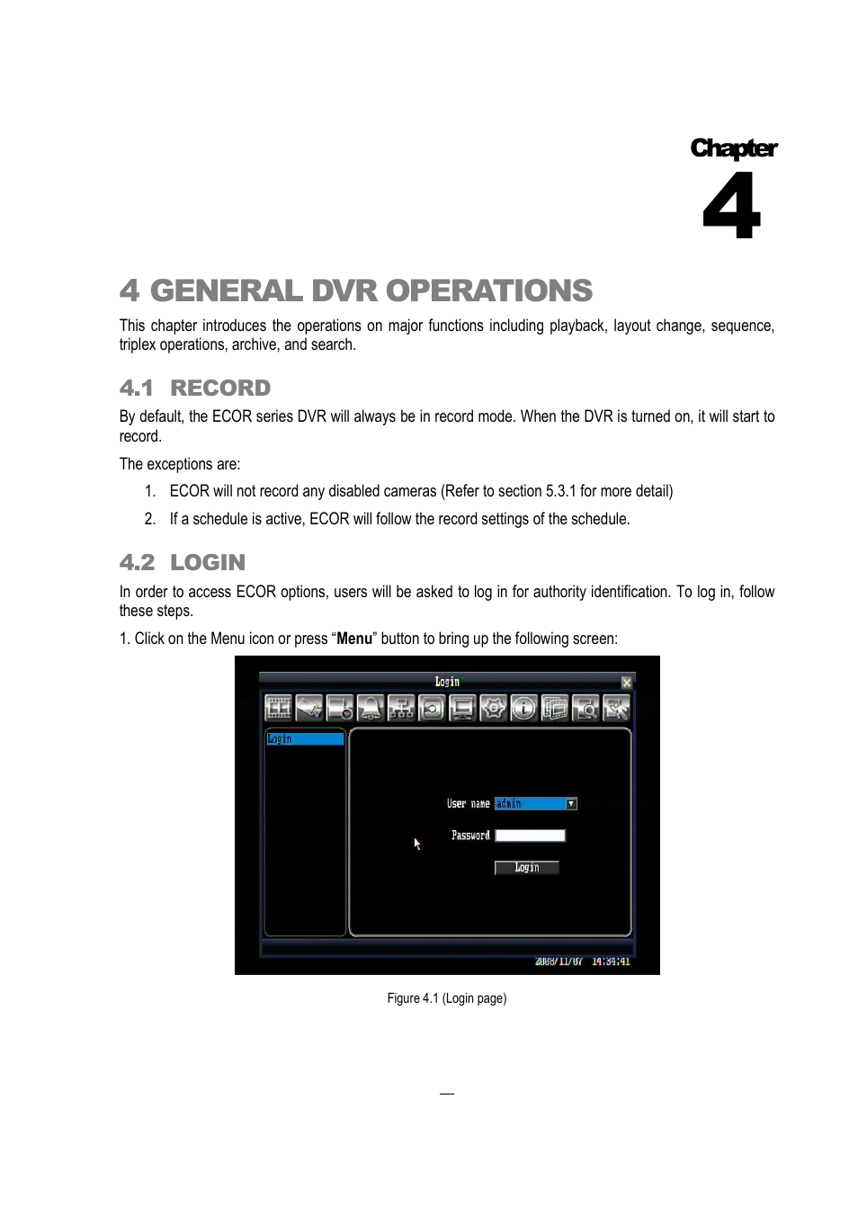 4general dvr operations, Chapter | EverFocus EDVR 16D1 User Manual | Page 26 / 105
