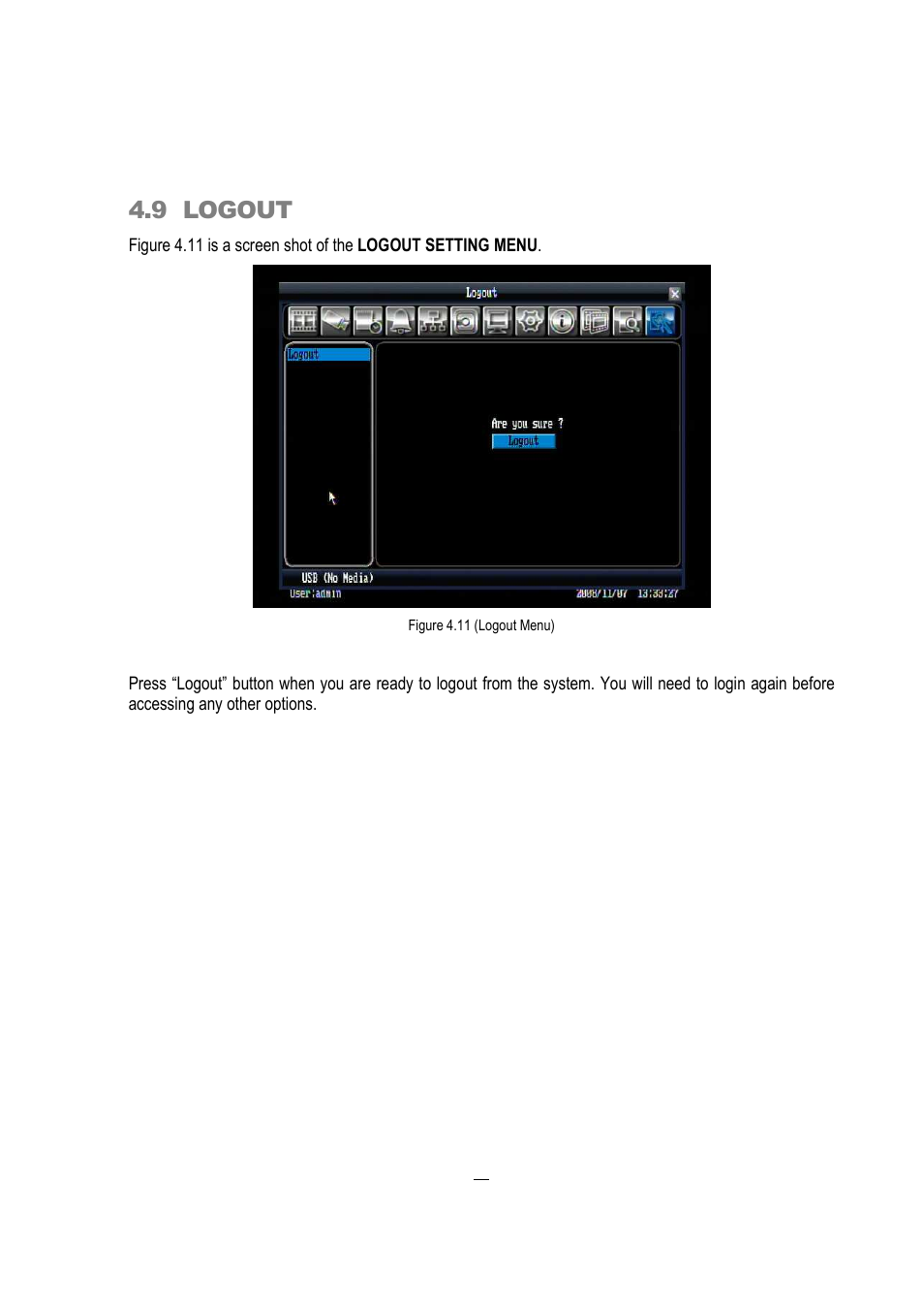 9 logout | EverFocus EDVR 16D1 User Manual | Page 38 / 105