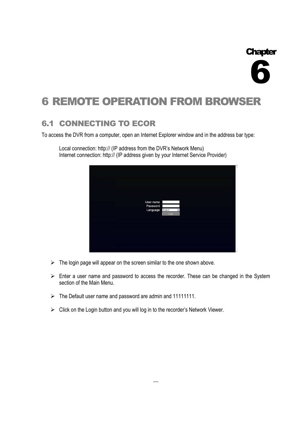 6remote operation from browser, Chapter | EverFocus EDVR 16D1 User Manual | Page 70 / 105