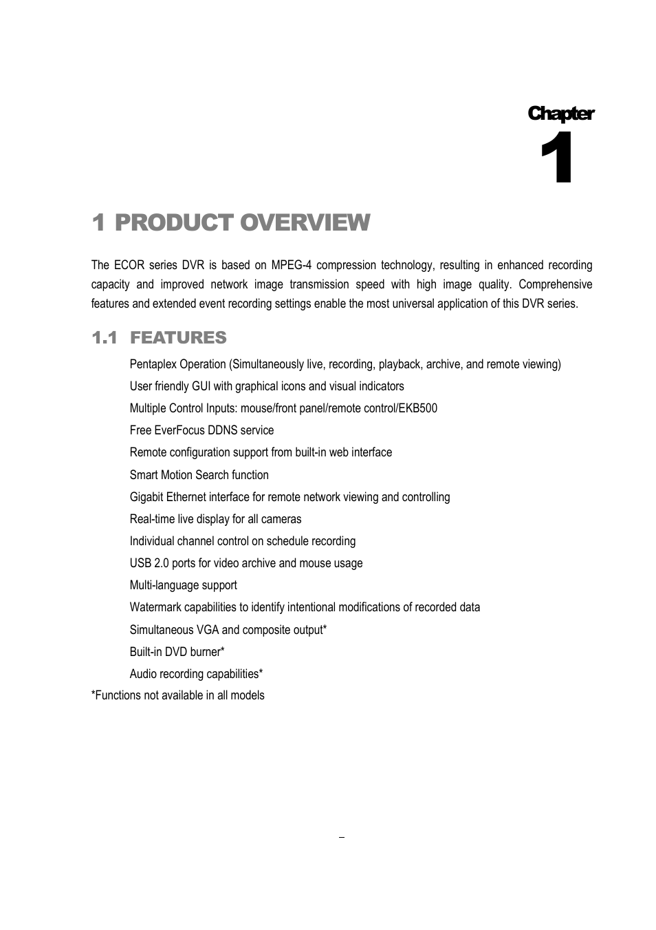 1product overview, Chapter, 1 features | EverFocus EDVR 16D1 User Manual | Page 8 / 105
