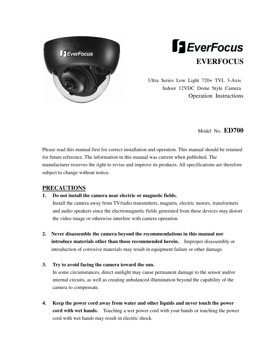 EverFocus ED700 User Manual | 7 pages