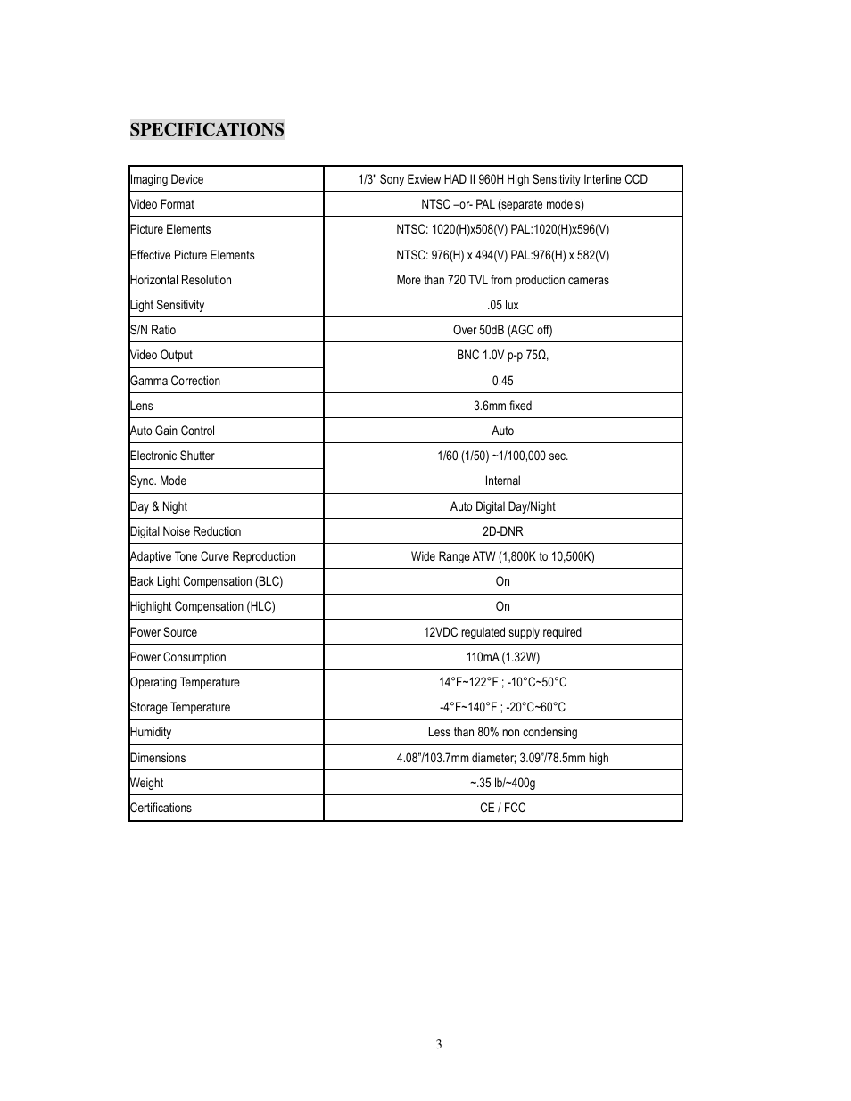 Specifications | EverFocus ED700 User Manual | Page 4 / 7