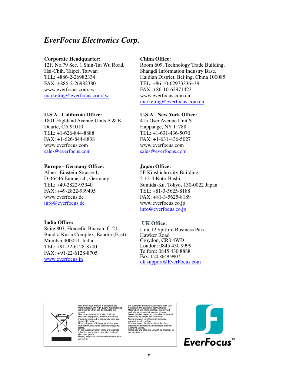 Everfocus electronics corp | EverFocus ED700 User Manual | Page 7 / 7