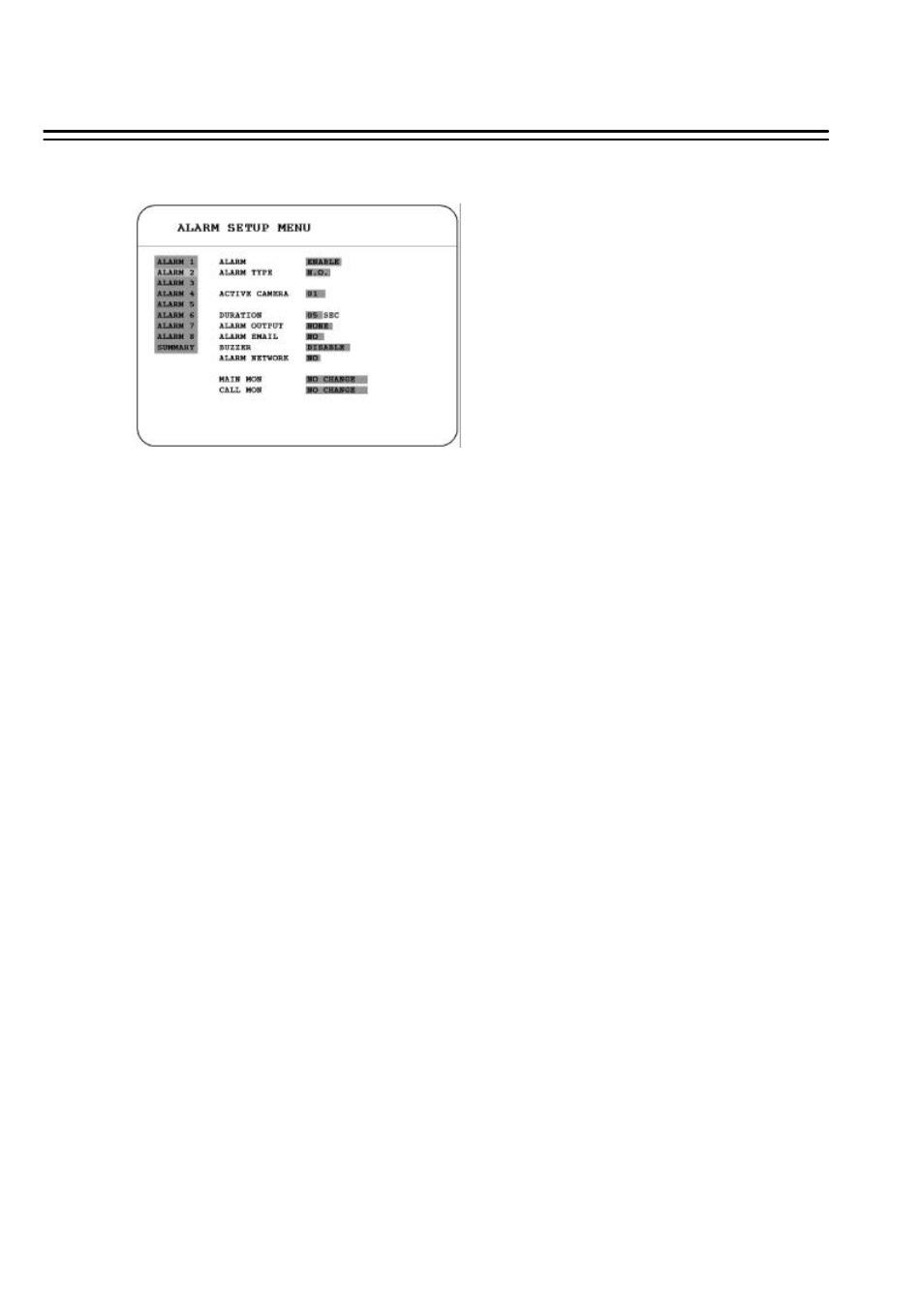 4 alarm setup menu | EverFocus 410H User Manual | Page 39 / 84