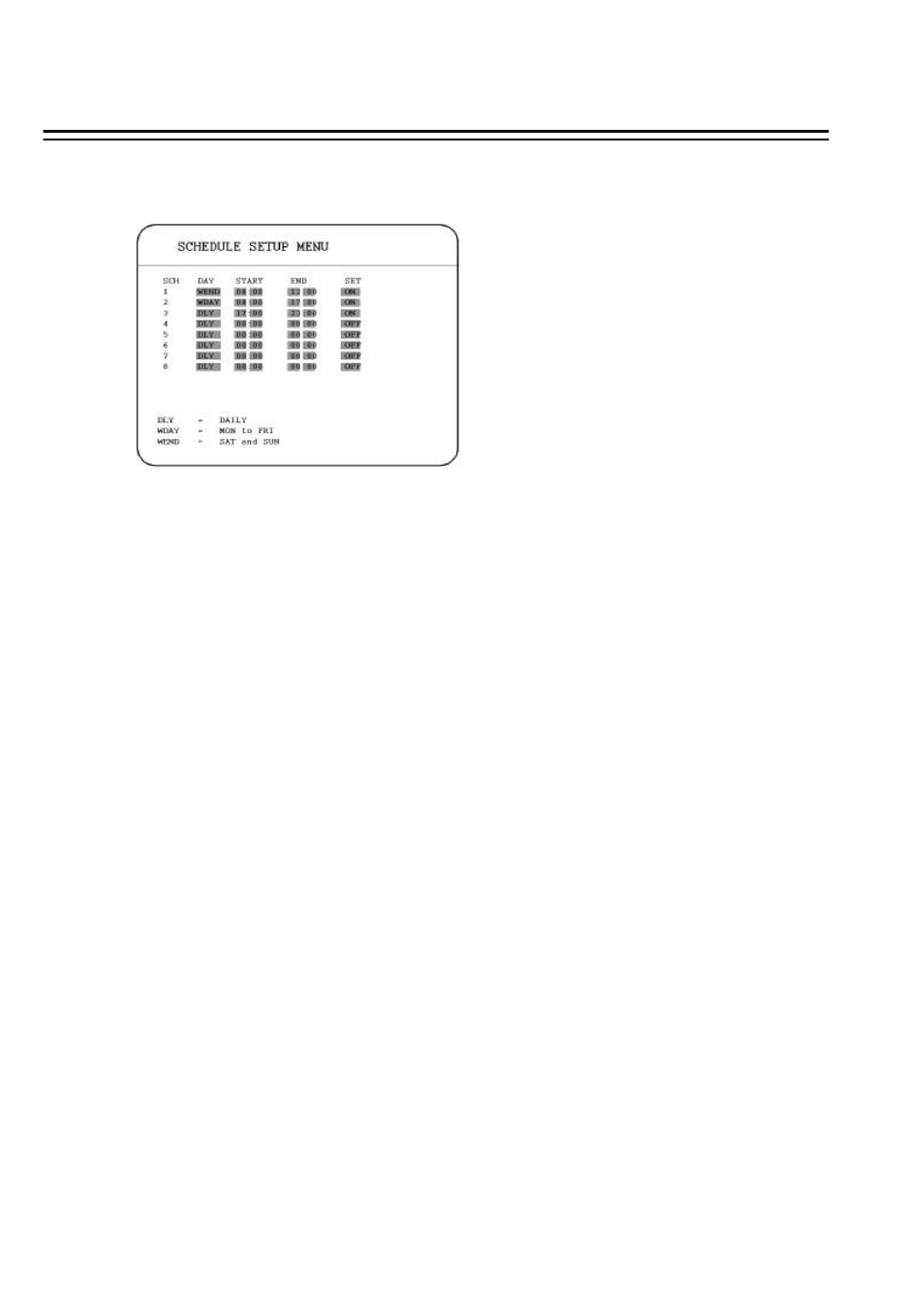 8 schedule setup menu | EverFocus 410H User Manual | Page 51 / 84