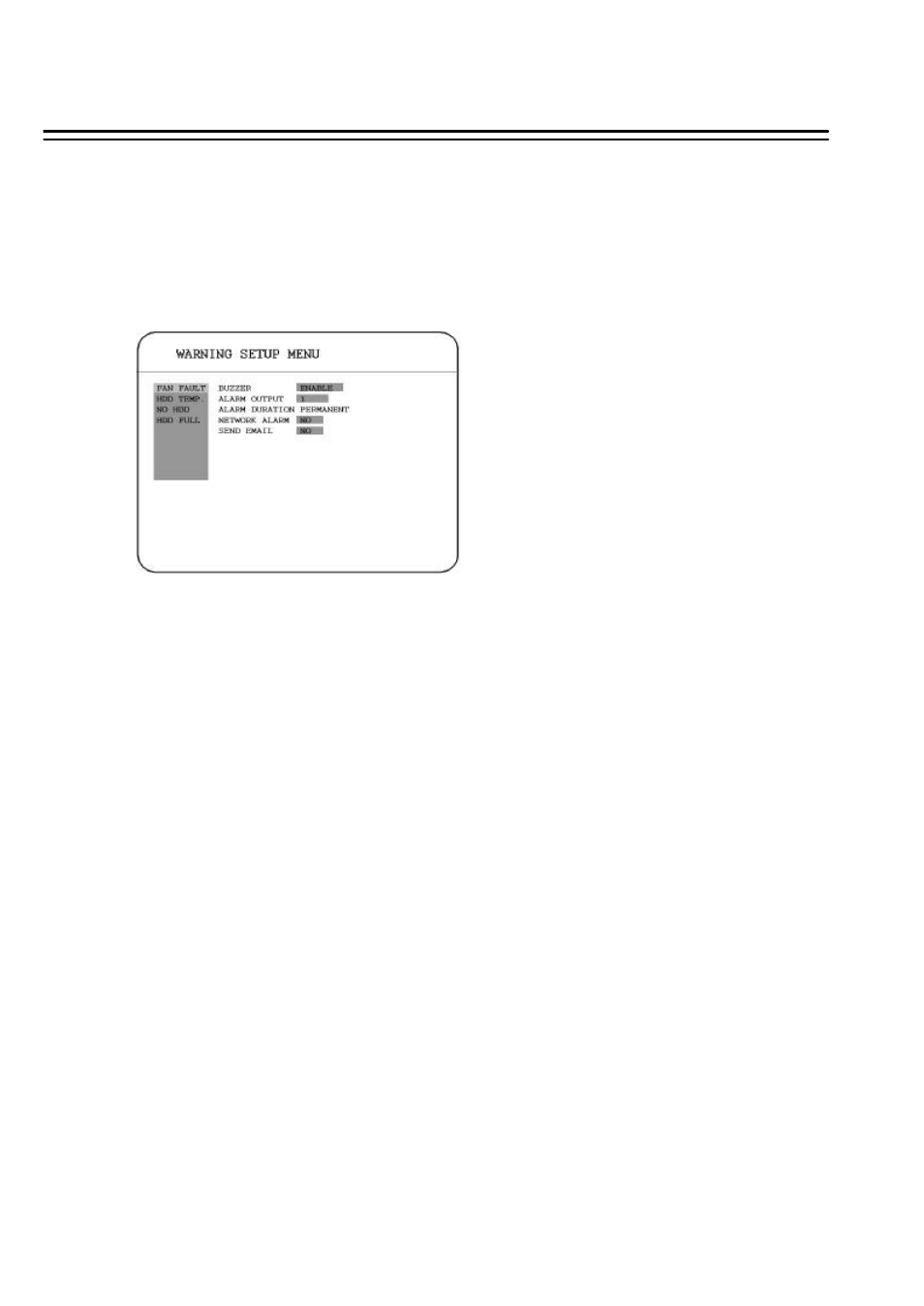 11 warning setup menu, 1 fan fault | EverFocus 410H User Manual | Page 54 / 84