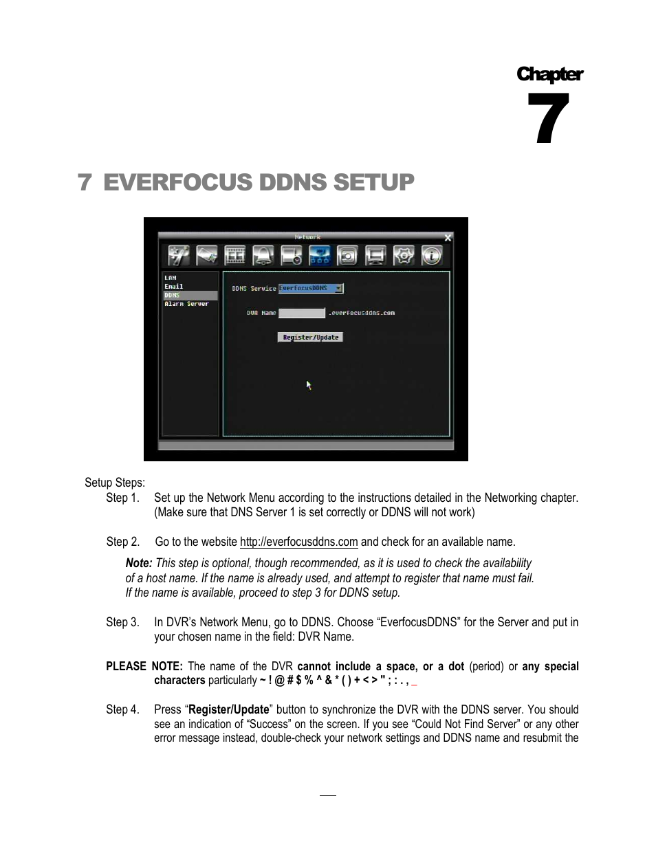 7everfocus ddns setup, Chapter | EverFocus ECOR264-4D1 User Manual | Page 114 / 128
