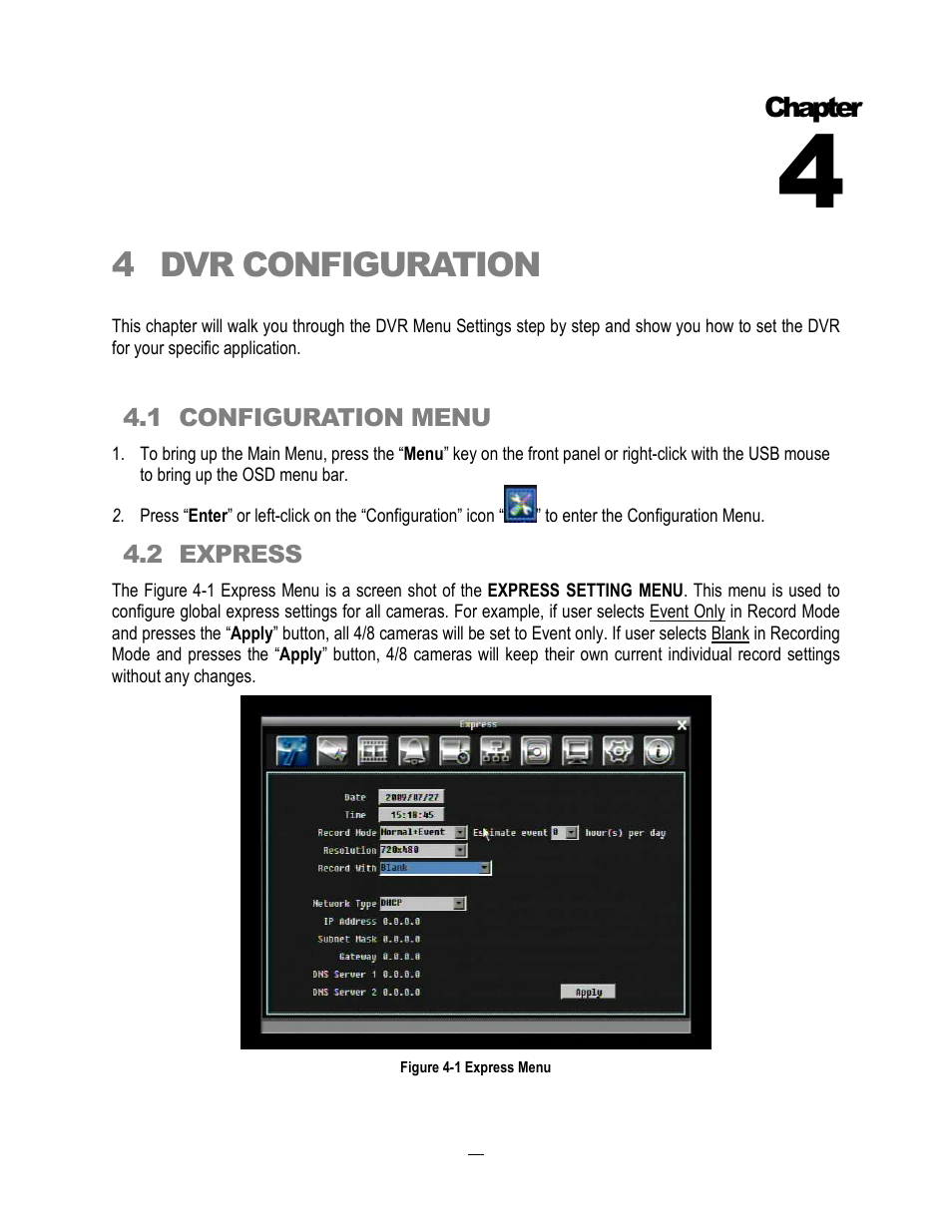 4dvr configuration, Chapter | EverFocus ECOR264-4D1 User Manual | Page 40 / 128