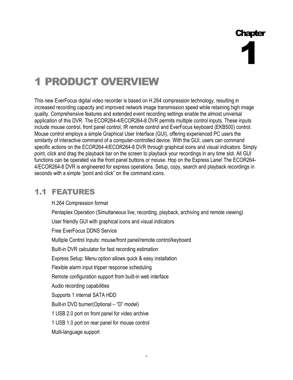 1product overview, Chapter | EverFocus ECOR264-4D1 User Manual | Page 9 / 128