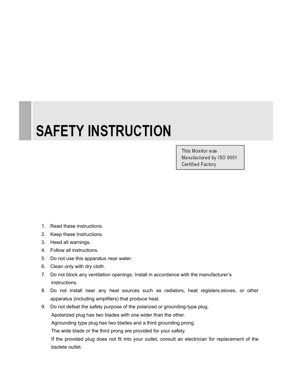 Important safety instruction | EverFocus TFT-LCD MONITOR EN-75084C User Manual | Page 4 / 40
