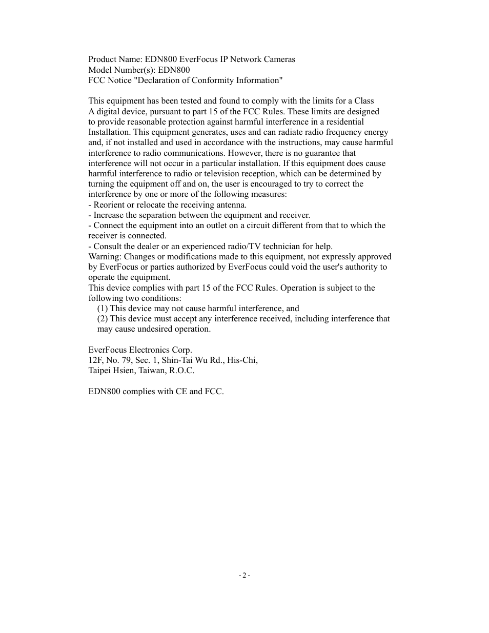 EverFocus EDN800 User Manual | Page 2 / 43