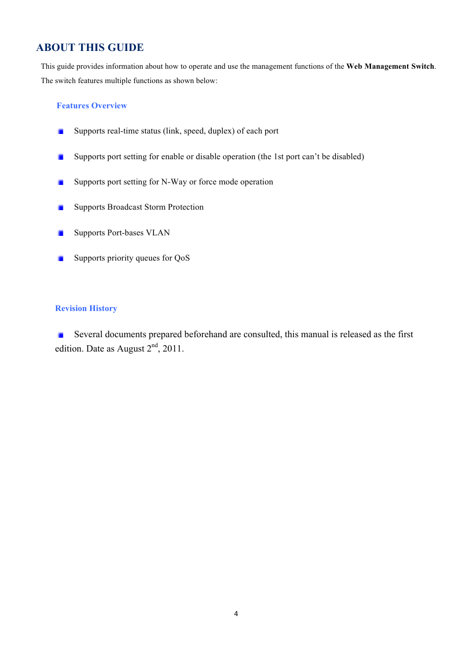 About this guide | EverFocus GIGABIT MANAGED ETHERNET SWITCH ESM316T002R User Manual | Page 4 / 60