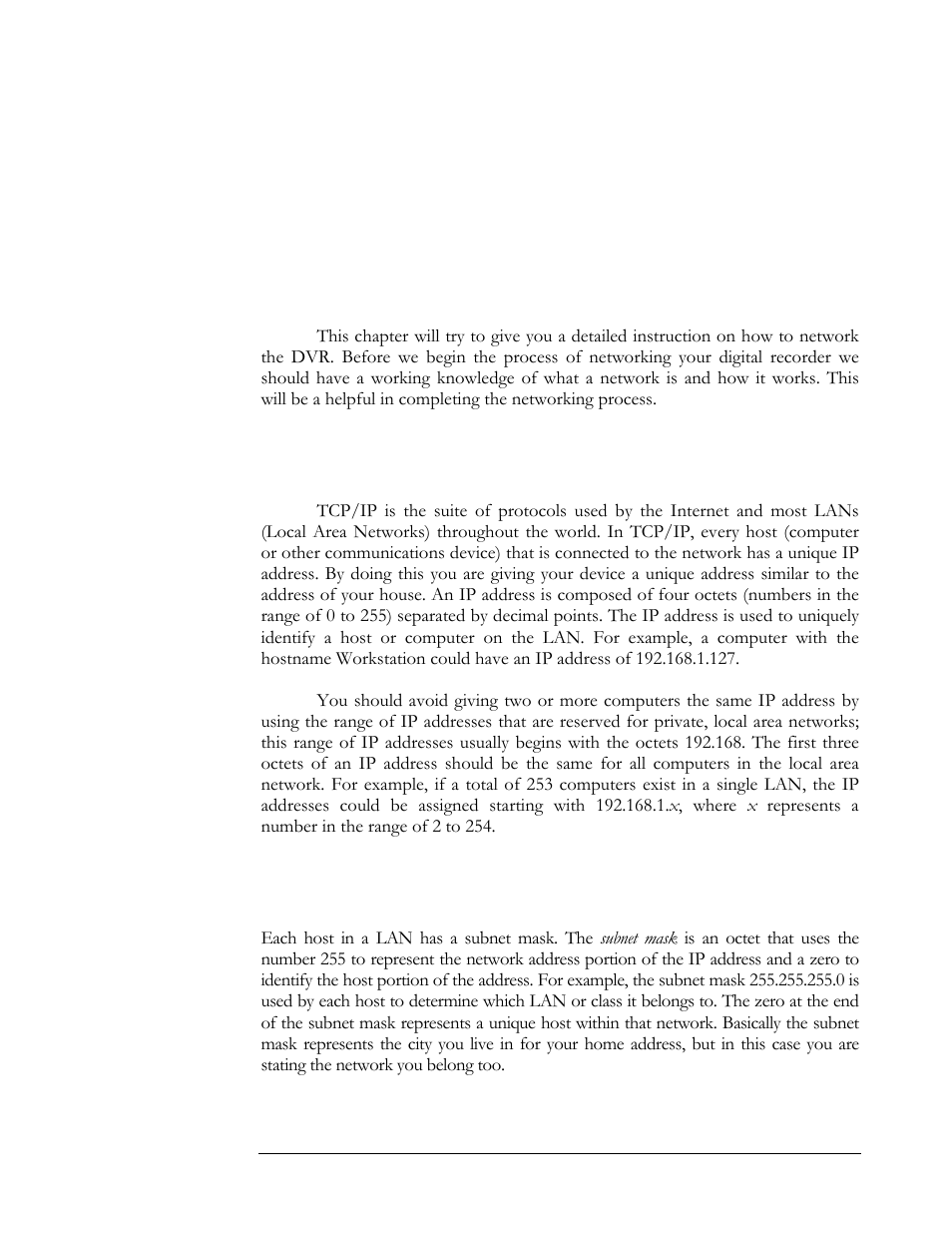 Introduction to tcp/ip, Subnet masks, Networking overview | Chapter | EverFocus EDSR 400F User Manual | Page 65 / 112