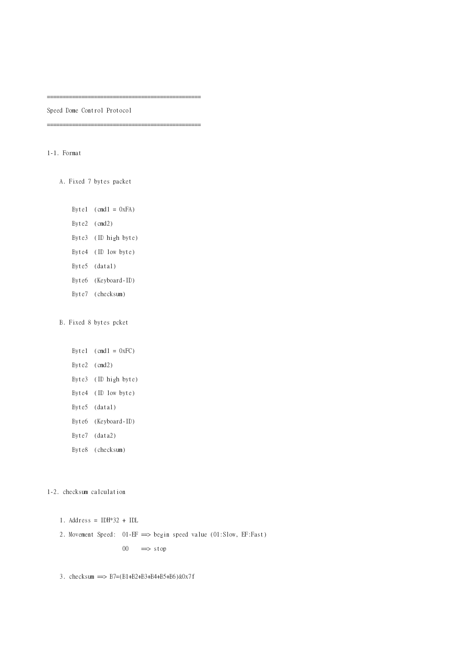 Appendix b: protocol | EverFocus SPEED DOME EPTZ900 User Manual | Page 38 / 42
