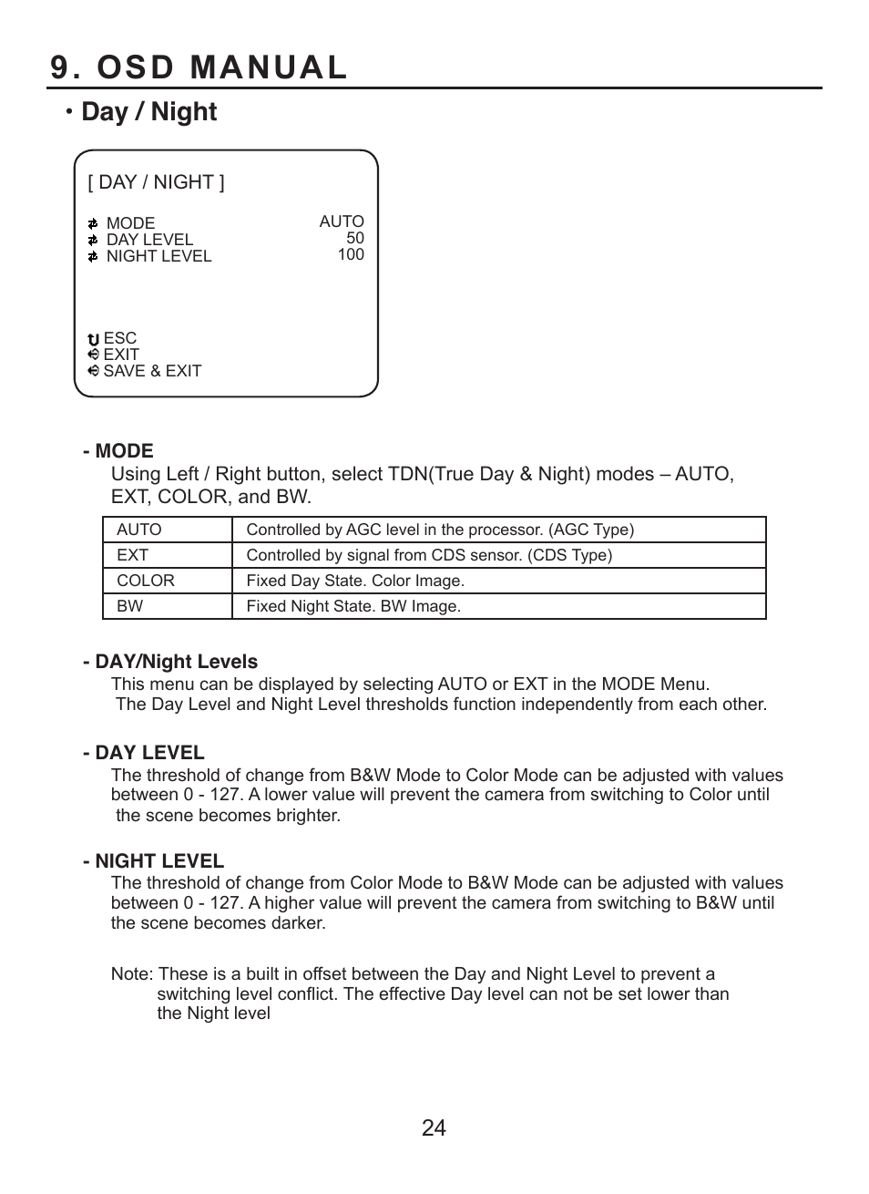 Osd manual, Day / night | EverFocus HD CCTV EQH5000 User Manual | Page 23 / 27