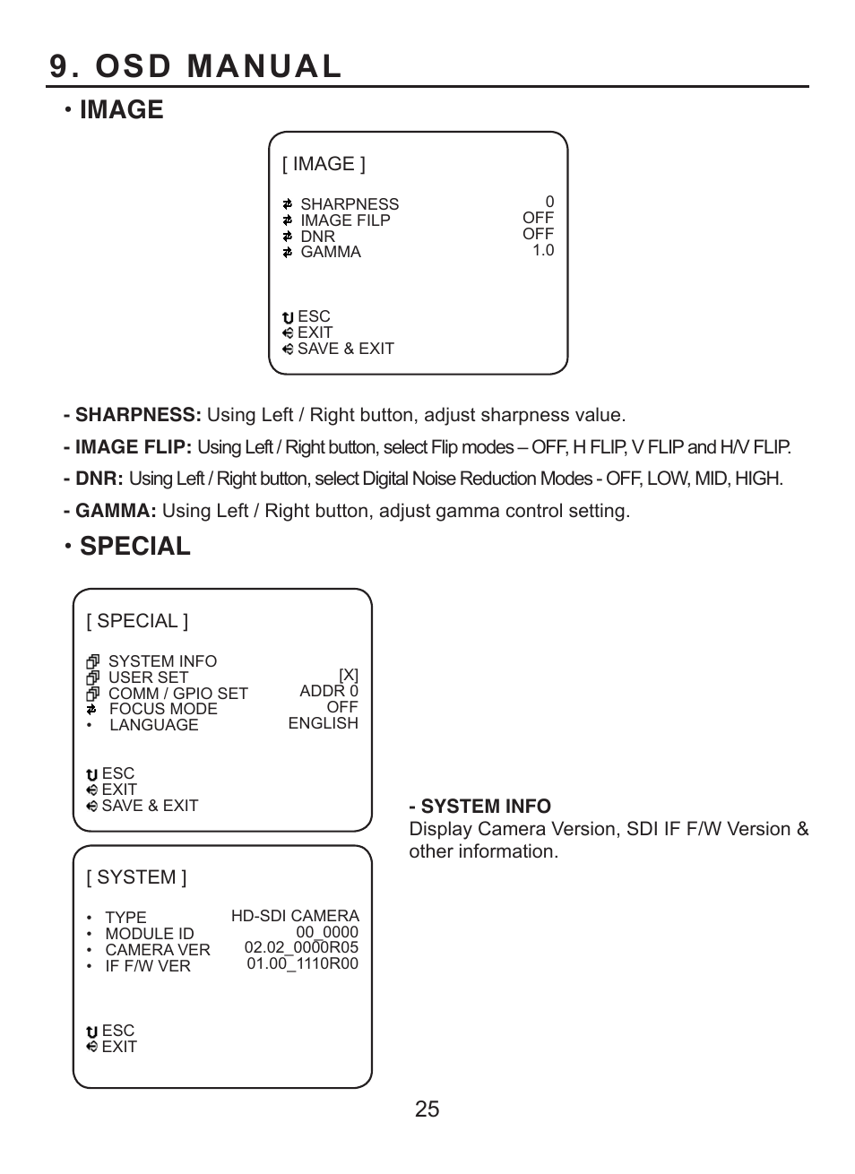 Osd manual, Image, Special | EverFocus HD CCTV EQH5000 User Manual | Page 24 / 27