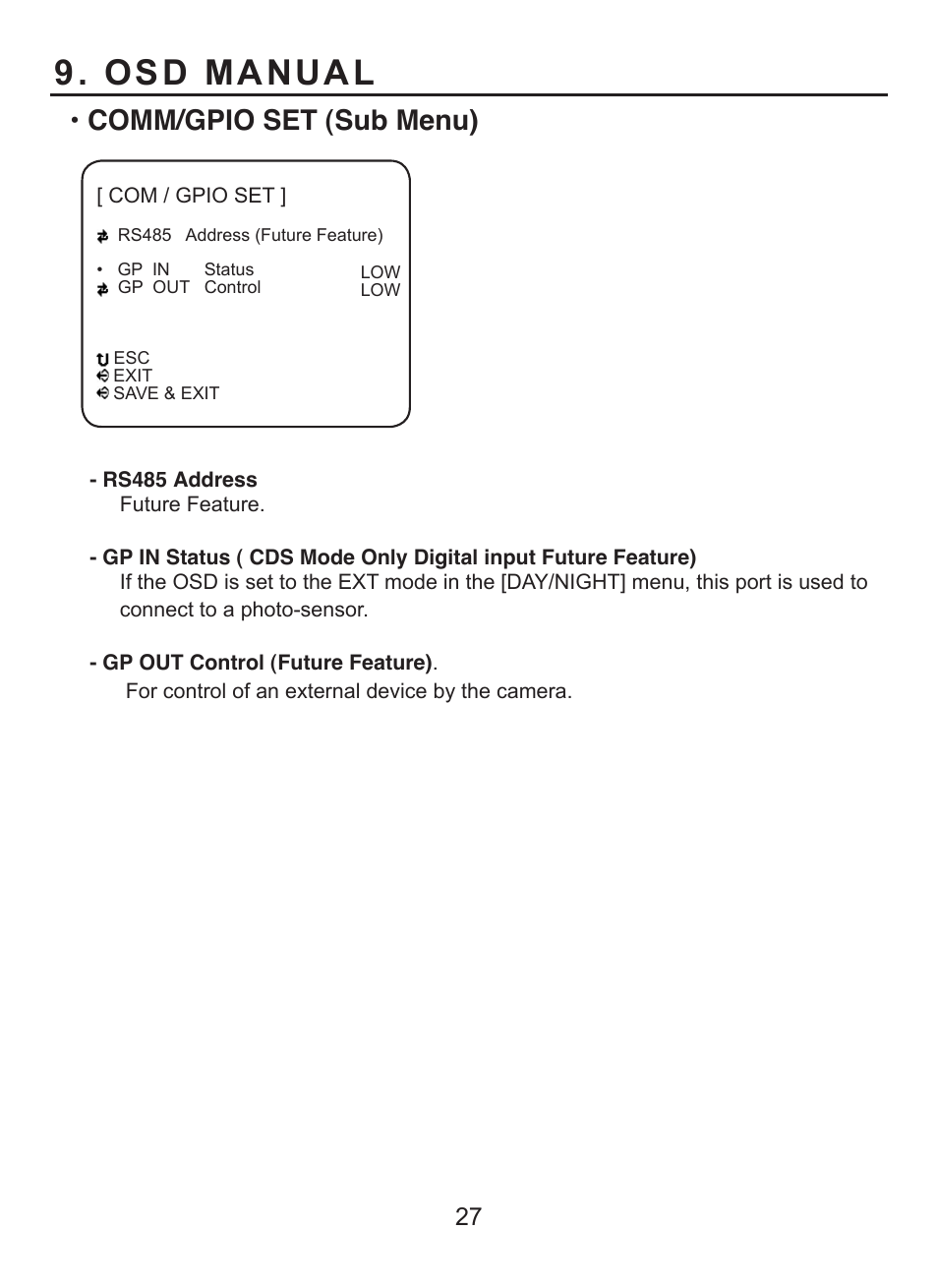 Osd manual, Comm/gpio set (sub menu) | EverFocus HD CCTV EQH5000 User Manual | Page 26 / 27