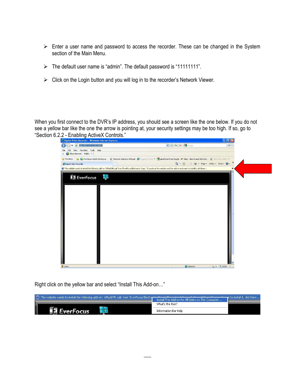 2 browser security setting, 1 installing activex controls, Browser security setting | Installing activex controls | EverFocus HD-CCTV EPHD08 User Manual | Page 118 / 142