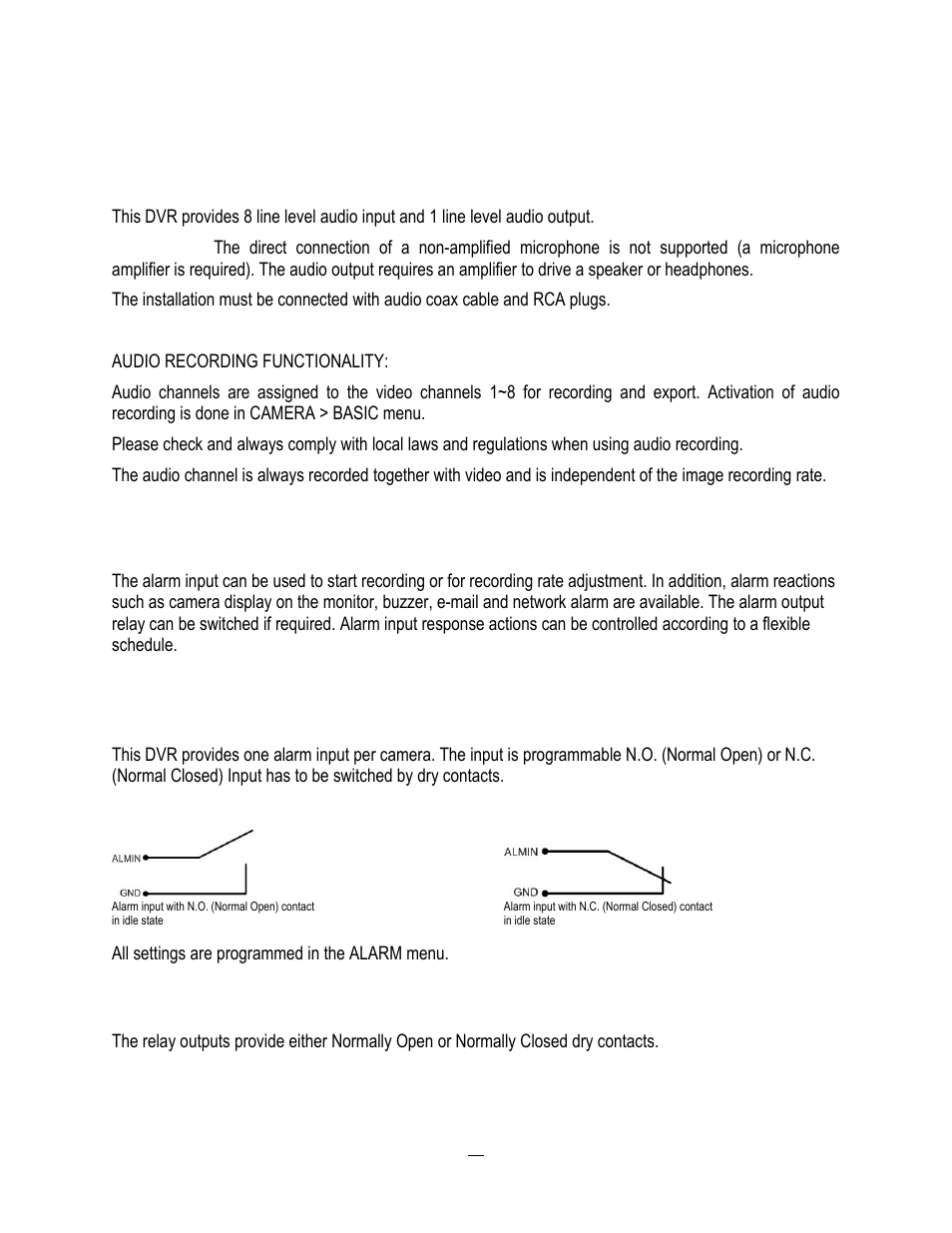 2 audio installation, 3 alarm contacts installation, 1 alarm input contacts | 2 alarm output relay, 2 audio, Installation, 3 alarm, Contacts, Alarm input contacts, Alarm output relay | EverFocus HD-CCTV EPHD08 User Manual | Page 21 / 142