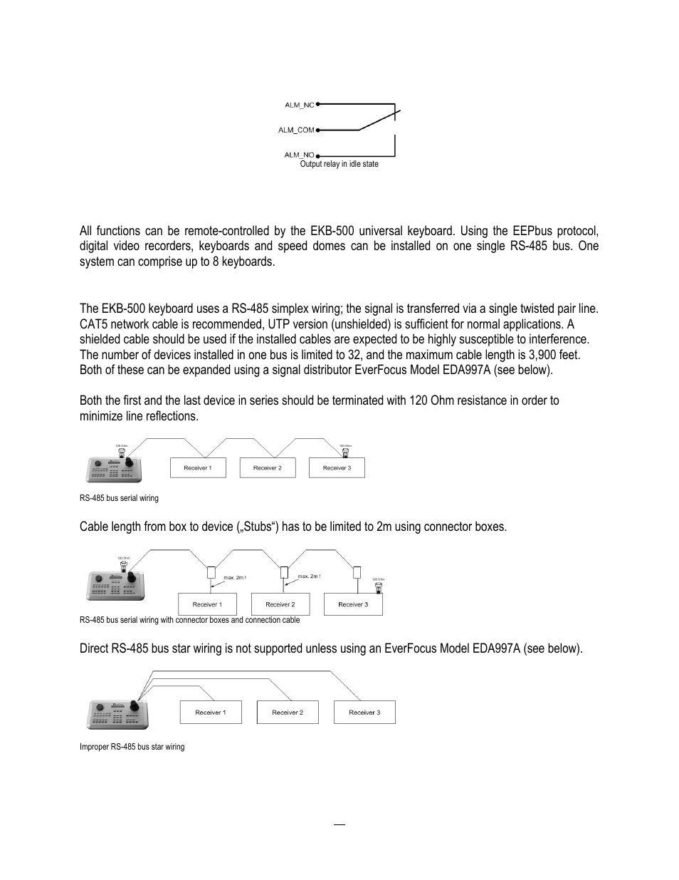 4 rs-485 keyboard / ptz installation, 1 general rs-485 bus installation, 4 rs-485 | Keyboard, Nstallation, General rs-485 bus installation | EverFocus HD-CCTV EPHD08 User Manual | Page 22 / 142