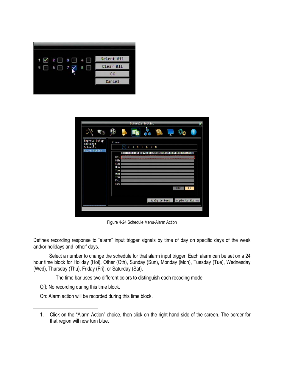 7 alarm action, Alarm action | EverFocus HD-CCTV EPHD08 User Manual | Page 79 / 142
