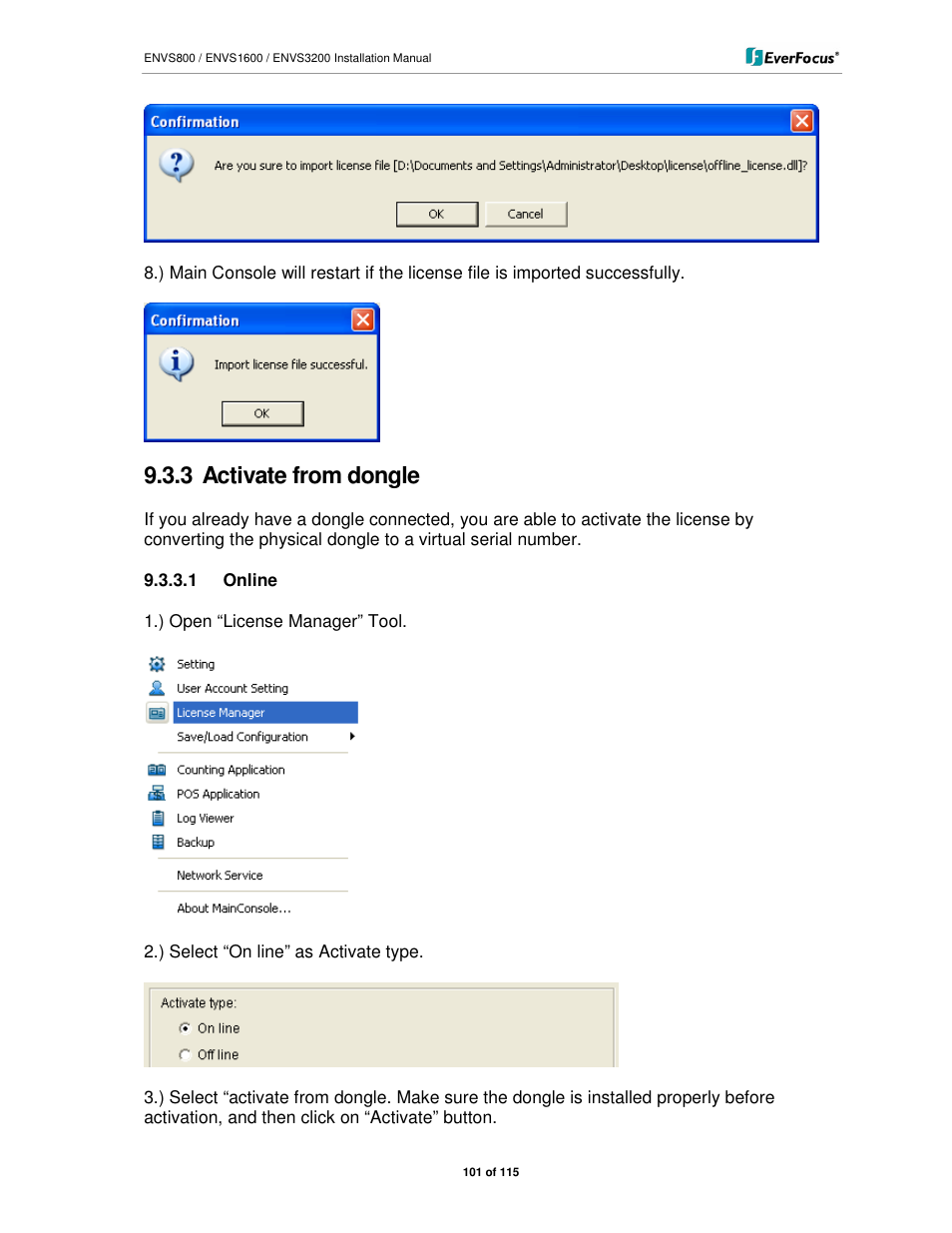 3 activate from dongle | EverFocus ENVS1600 User Manual | Page 101 / 115