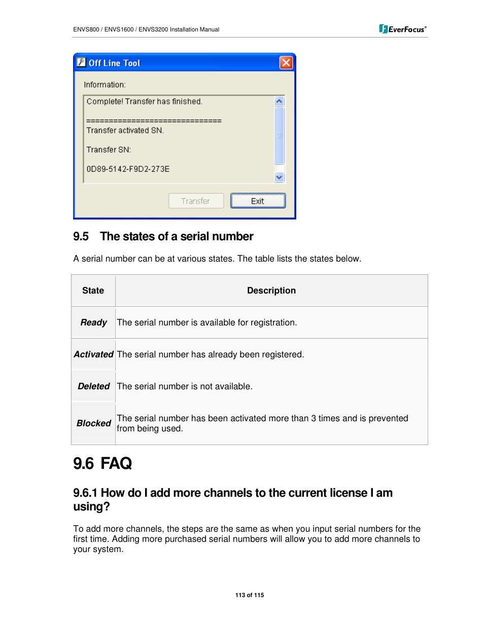 6 faq, 5 the states of a serial number | EverFocus ENVS1600 User Manual | Page 113 / 115