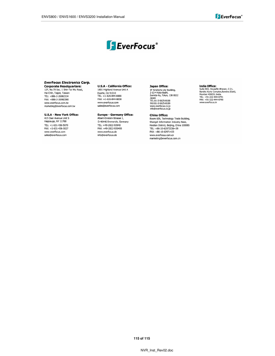 EverFocus ENVS1600 User Manual | Page 115 / 115