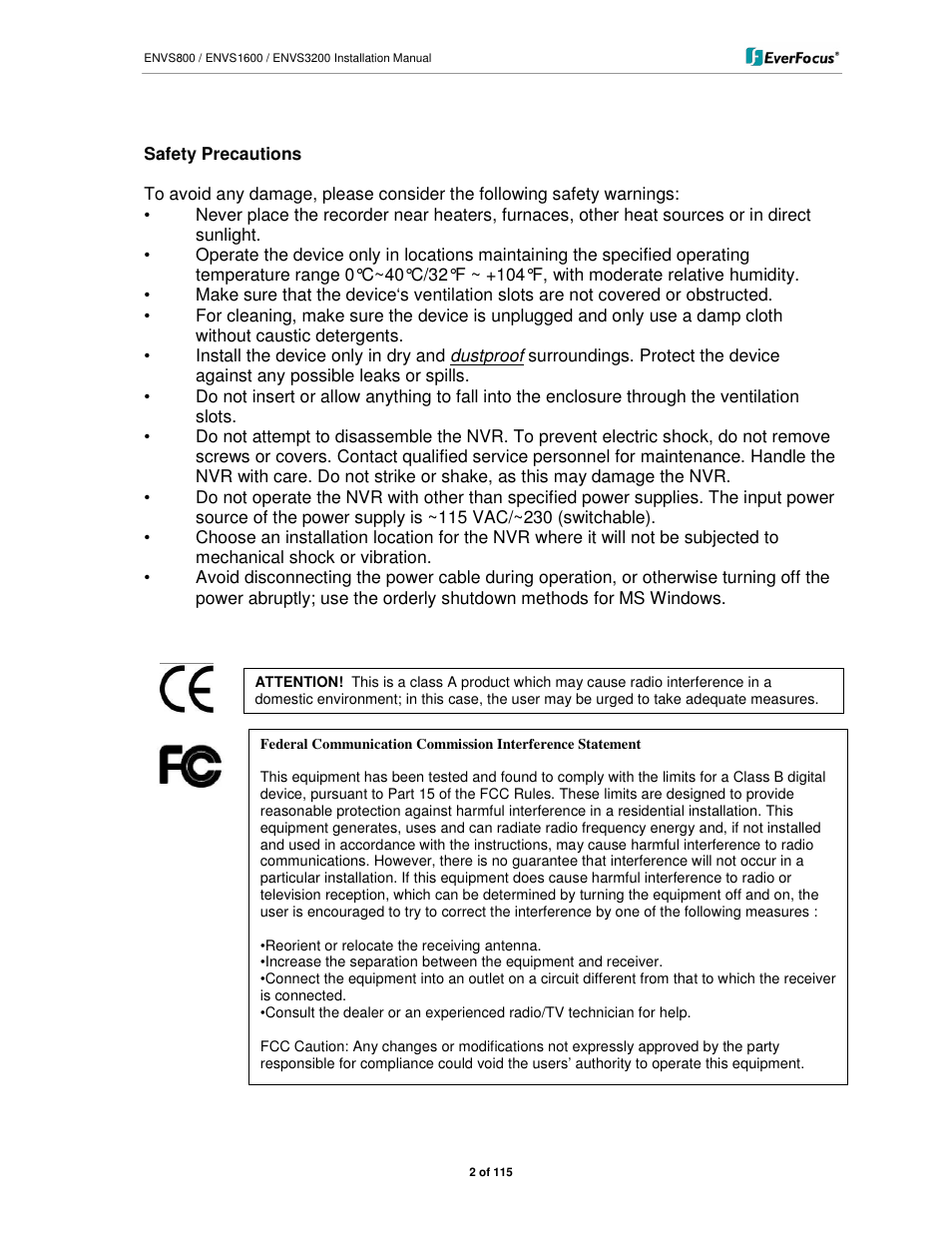 EverFocus ENVS1600 User Manual | Page 2 / 115