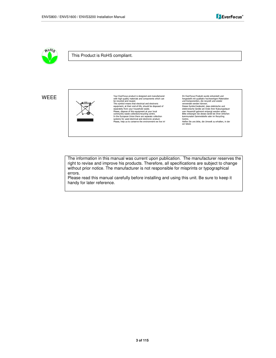 Weee | EverFocus ENVS1600 User Manual | Page 3 / 115