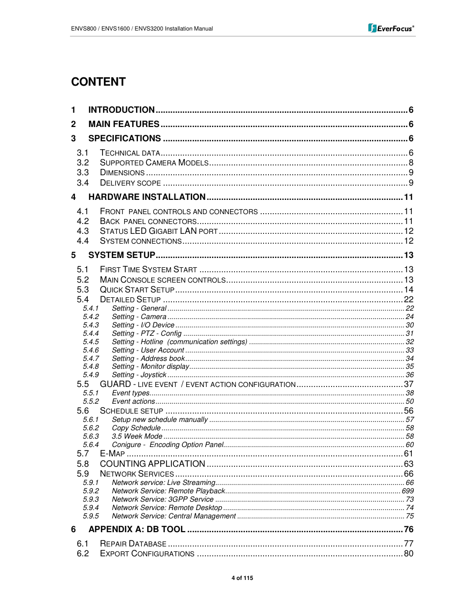 Content | EverFocus ENVS1600 User Manual | Page 4 / 115