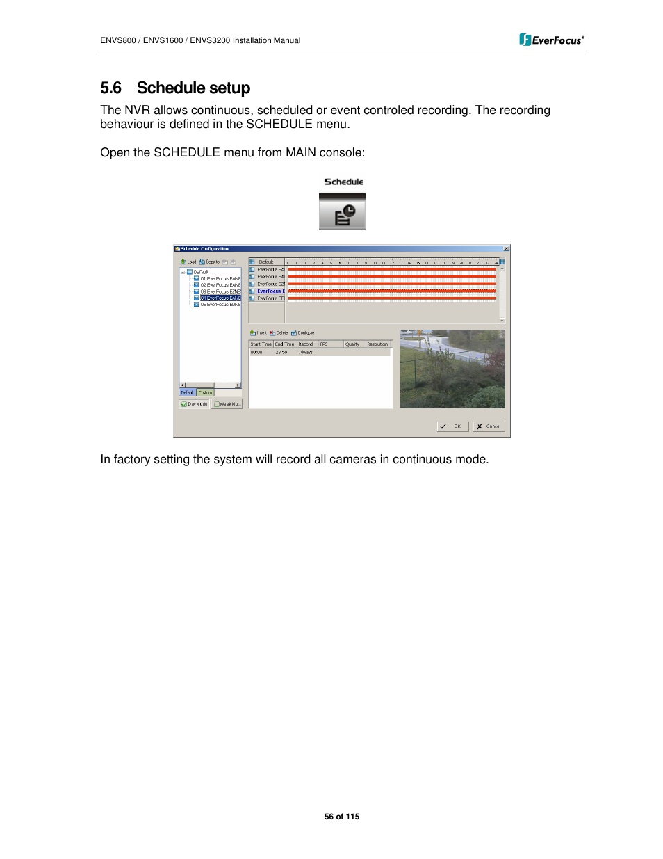 6 schedule setup | EverFocus ENVS1600 User Manual | Page 56 / 115