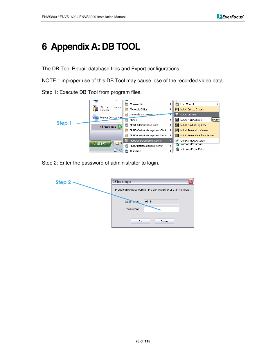 6 appendix a: db tool | EverFocus ENVS1600 User Manual | Page 76 / 115