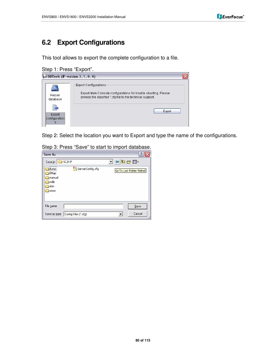 2 export configurations | EverFocus ENVS1600 User Manual | Page 80 / 115