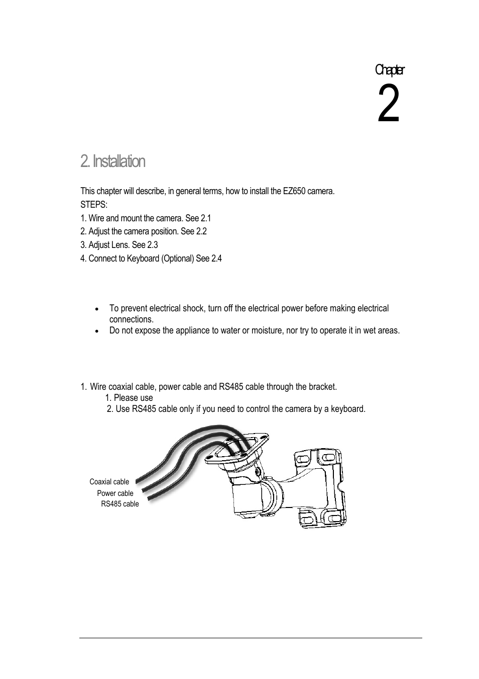 1 wiring and mounting, Installation, Chapter | EverFocus EZ650 User Manual | Page 14 / 40