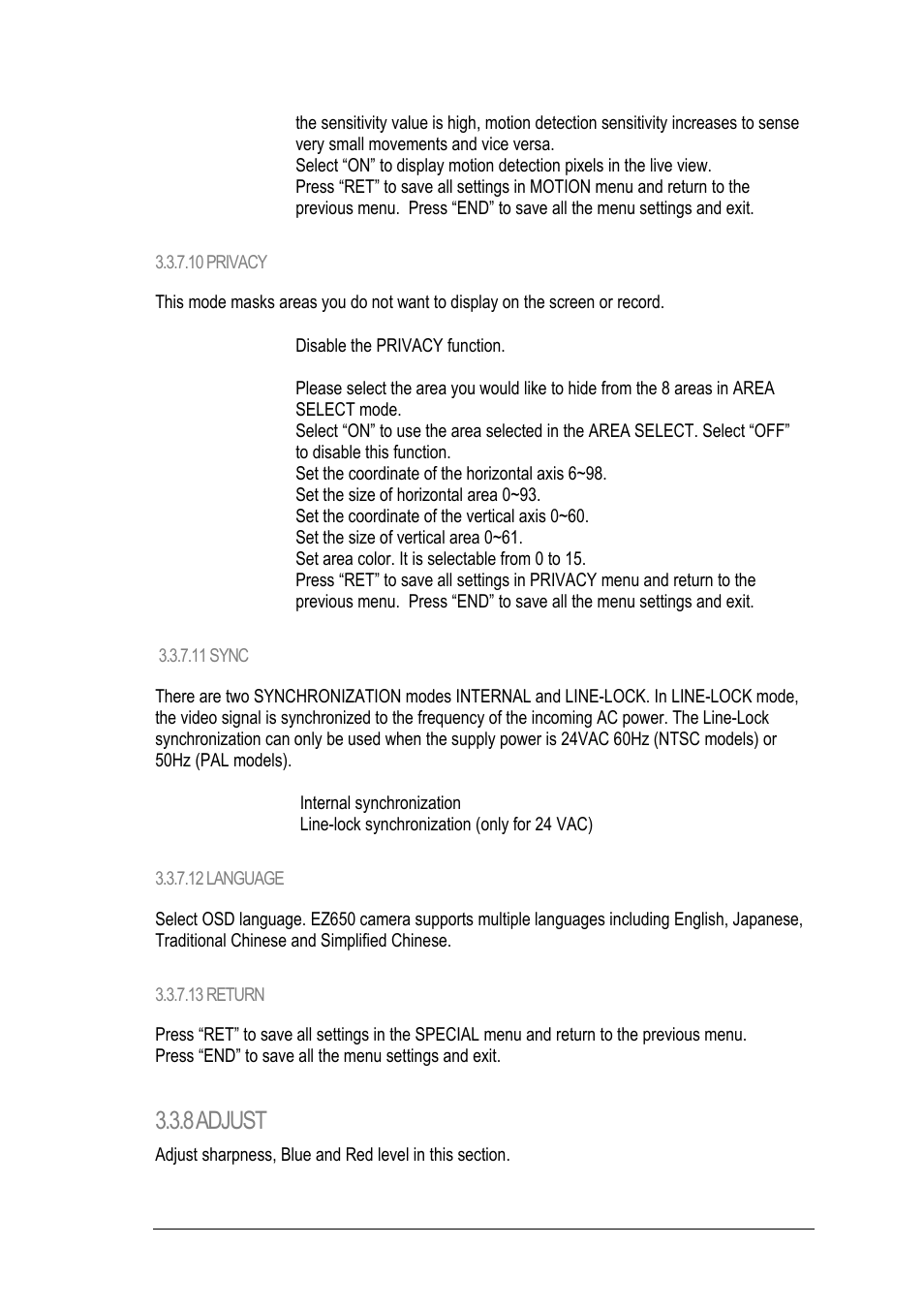 10 privacy, 11 sync, 12 language | 13 return, 8 adjust | EverFocus EZ650 User Manual | Page 36 / 40